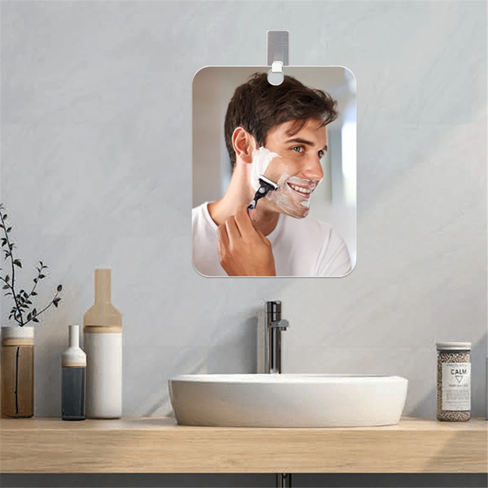 Anti-Fog Acrylic Mirror With Wall Suction Shower Mirror For Man Shaving Women Makeup Portable Travel Bathroom Mirror 3