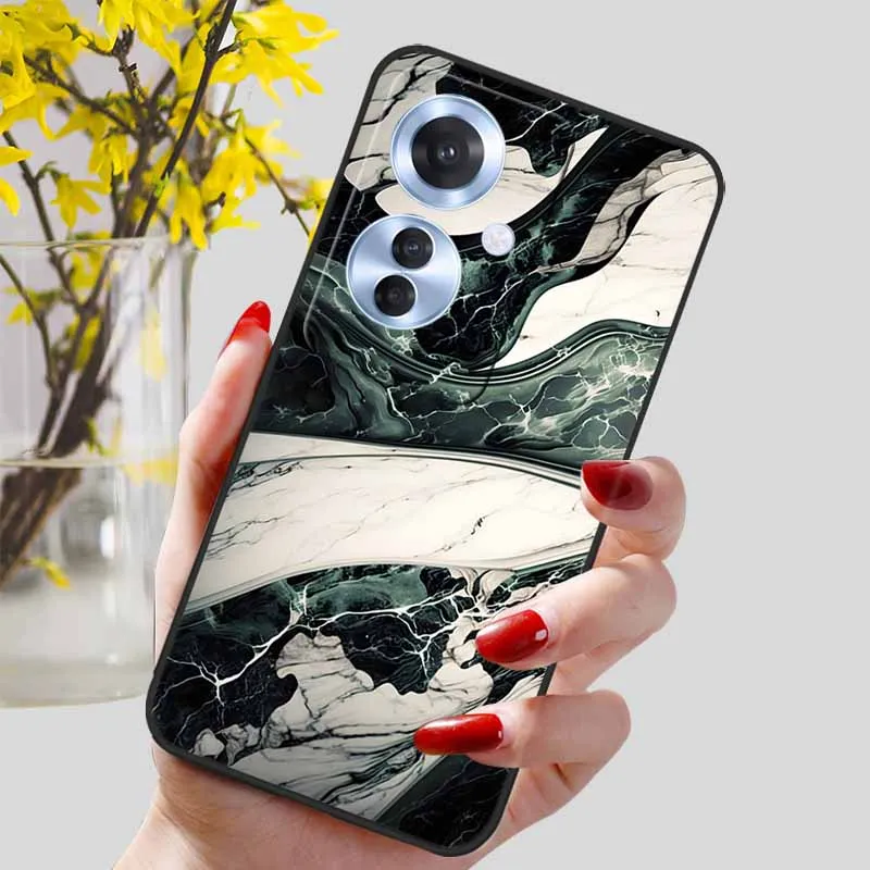 Black Marble Print Silicone Phone Cover - Fashionable Protective Shell and Soft TPU Case