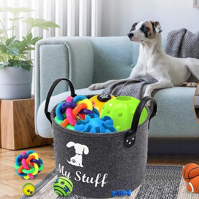 Felt Pet Toy Box Pet Toy Storage Basket Dog Toy Box Special Storage Basket for Organizing Pet Supplies Blanket Pet Storage Box 4