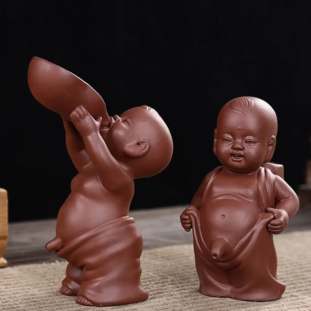 작은 선사상 불상 장식품, 차 테이블 장, 자주색 점토 선사상, 탁상 장식품, 평화와 조화의 선물