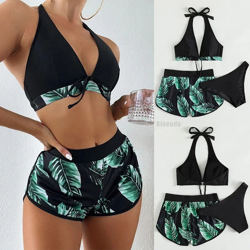 Women Sexy Beach Bikinis Three Pieces Bikini Set High Waist Swimsuit Swimwear Leaf Print Bathing Suit Women Beachwear Bath Suit Best Sellers In Women's Clothing