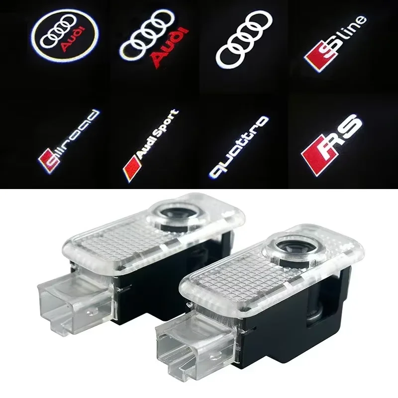 2/4 Uds Audi led lámpara de proyector de luz de bienvenida para puerta de coche para Audi A1 A3 A4 A5 A6 Q7 TT B5 B6 B7 B8 C5 C6 C7 8L logotipo de cortesía SLine