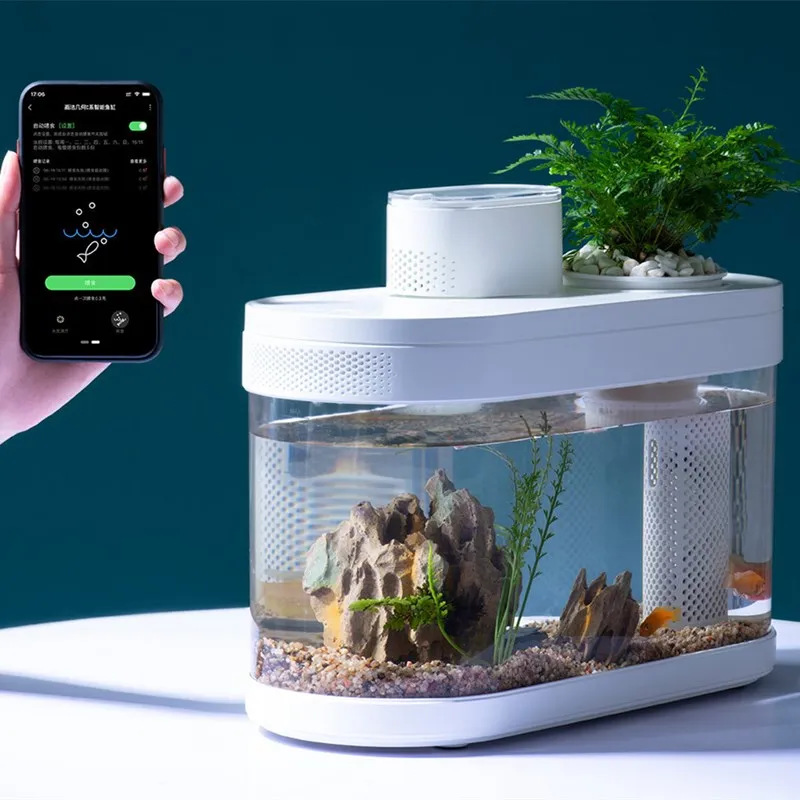 

Aquarium Smart Geometry Fish Tank Automatic Timing Feeding Wifi Smart Box Quiet Water Pump Filtration System Betta Tank Decor
