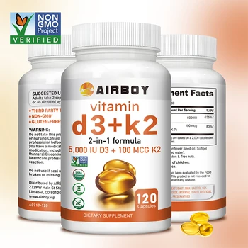 Vitamin D3 + K2 - Promotes Calcium Absorption, Bone and Joint Health, and Boosts Immunity 1