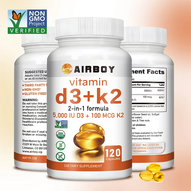 Vitamin D3 + K2 - Promotes Calcium Absorption, Bone and Joint Health, and Boosts Immunity 1