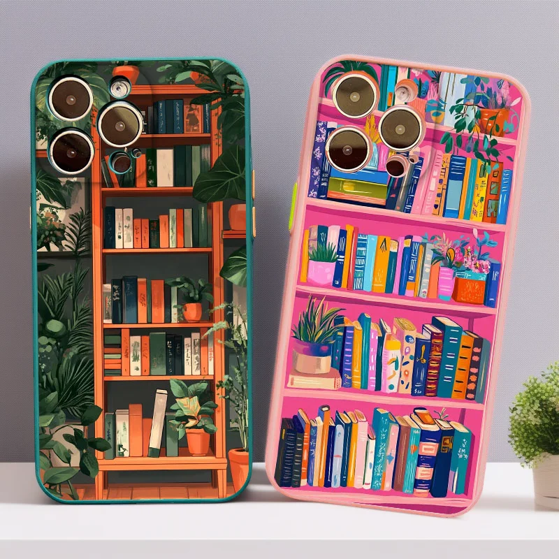 Vintage Buch Blumentopf Dekoration Bücherregal Handyhülle für iPhone 17 16 15 14 Pro Max Plus 11 12 13 Mini Pro Max X XS XR Cover