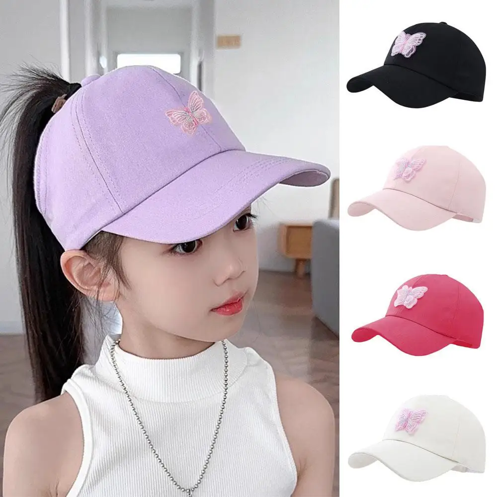 HOT Girl's Summer High Ponytail Cap Quick Drying Sunscreen Visors Kids Empty Top Baseball Cap Adjustable Candy Color Girl's Hat