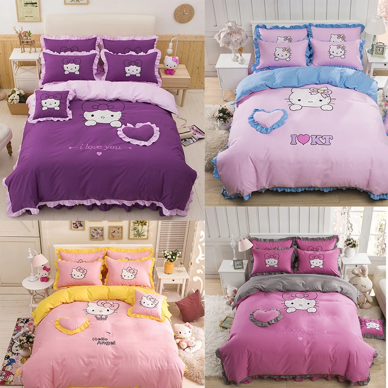 

Набор из четырех предметов Hellokittys из мультфильма детское Хлопковое одеяло с сердцем для девочек Наволочка простые простыни для кровати для студенческого общежития