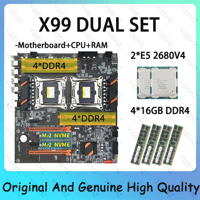 セット動作確認済み新品 X99マザーボード　DUAL CPU E5 2680v4 X99 Dual Motherboard Processor LGA2011-3 Kit With 2*E5 2680V4 And
