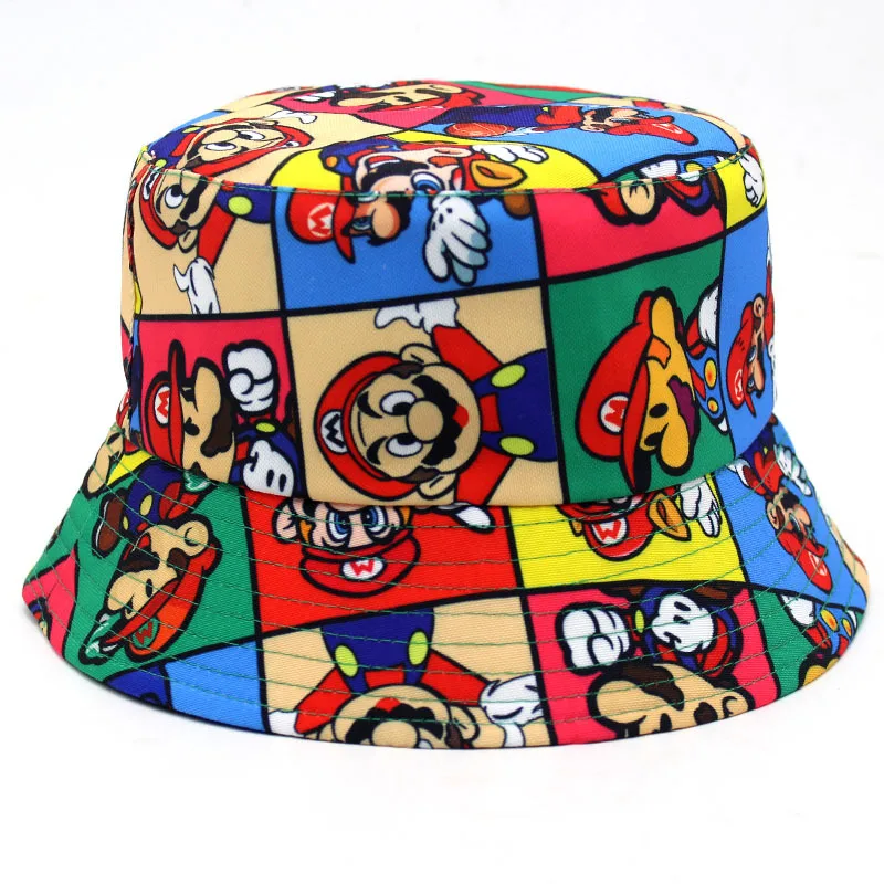 

Hot Super Mario Printed Fisherman Hat Game Surrounding Mario Brothers with Double Sided Sun Visor Hat Trendy Boys and Girls
