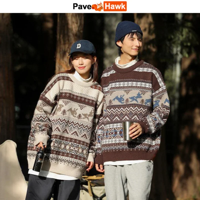 

Geometry Men's Sweater Retro Autumn Winter Hip Hop knitting Sweaters Streetwear Print Pullover Tops Harajuku Couple Jumpers New