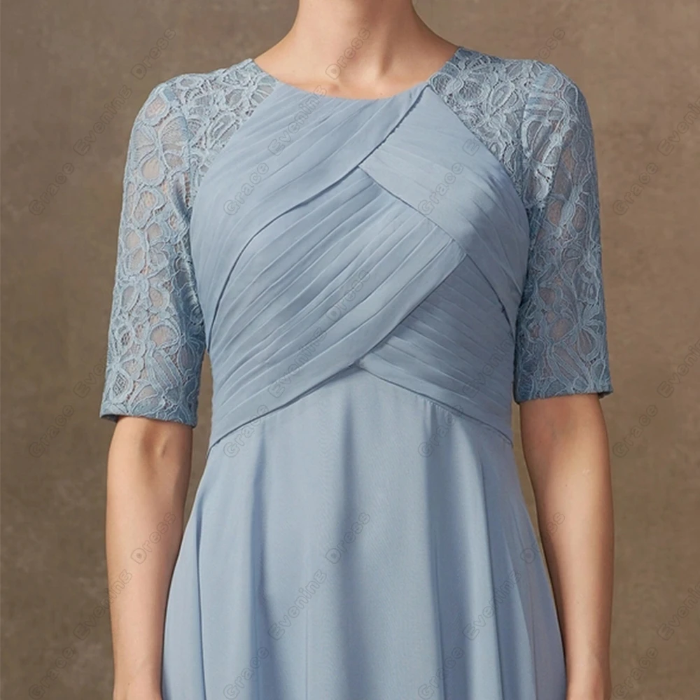 Beach Scoop Mother of Bride Dresses for Women Half Sleeve Elegant Wedding Party Gown with Lace Scoop Muslim Evening Dresses