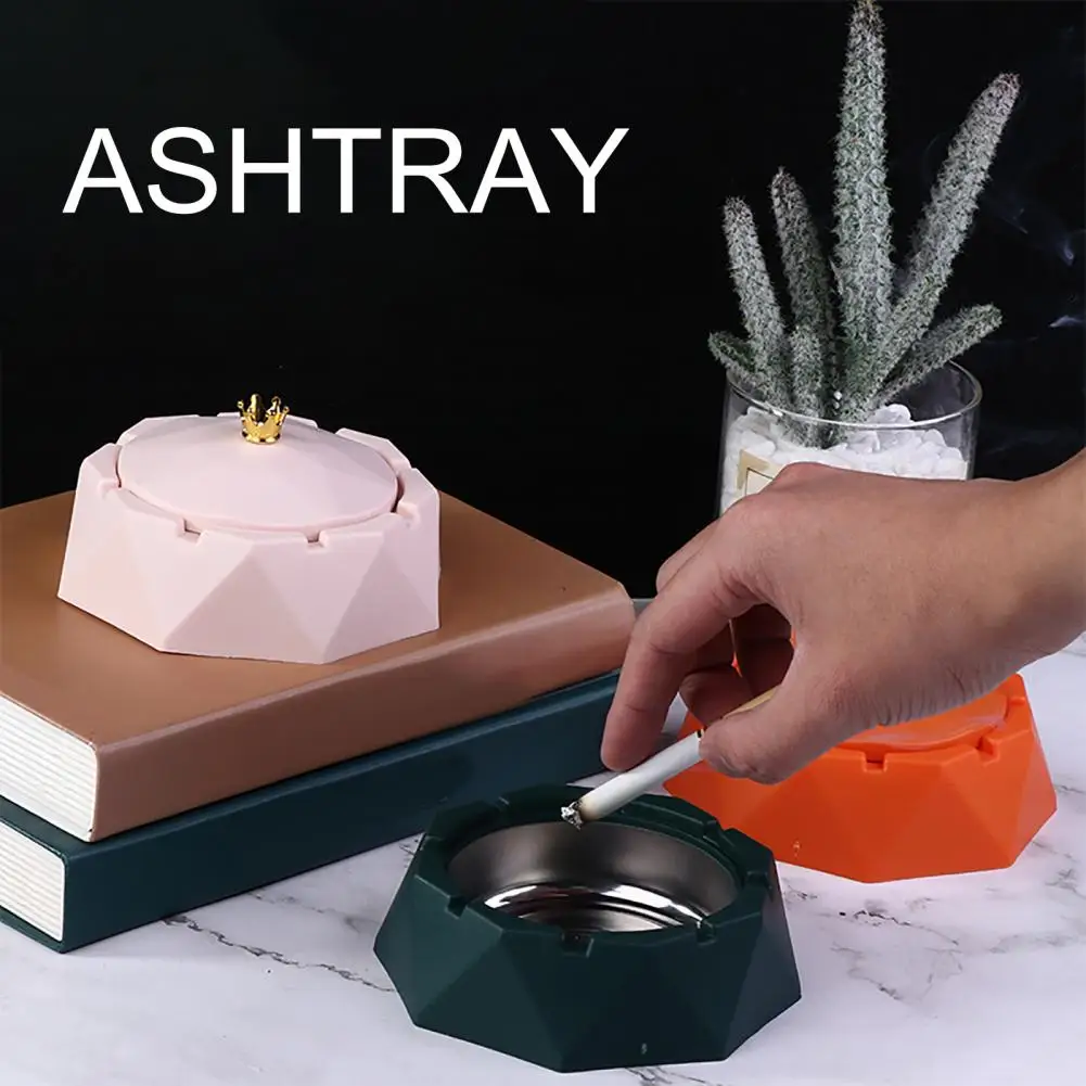 Artistic Decoration Ashtray Modern Ashtray Nordic Style Geometry with Lid Windproof Stainless Steel for Home for Indoor