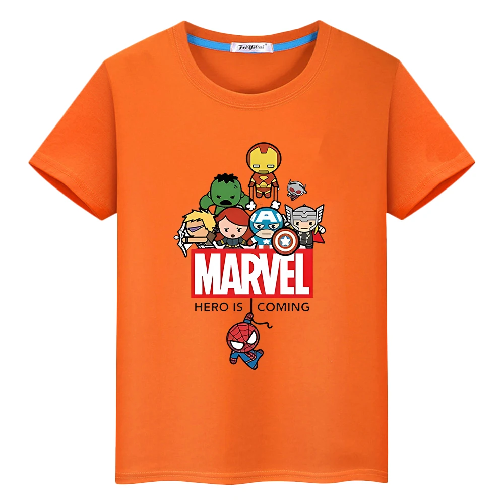 Marvel Boys Girls Cute T-shirt Summer Print 100%Cotton Short  Spider-Man Sports Short sleeve Anime Tops y2k Kids clothes gift 3