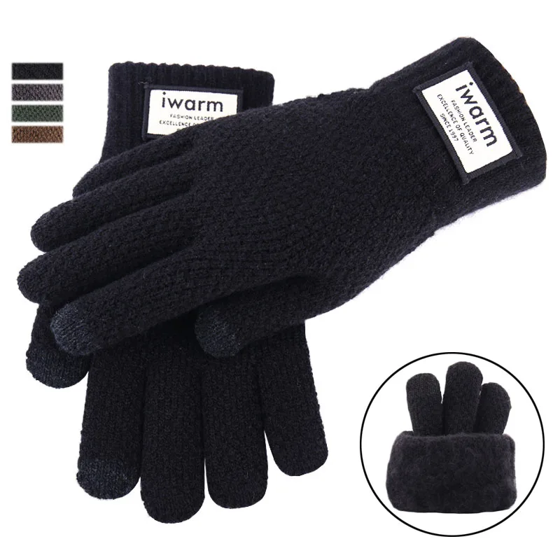 

Winter Men Knitted Gloves Screen High Quality Male Mitten Thicken Warm Wool Cashmere Solid Men Business Gloves Autumn