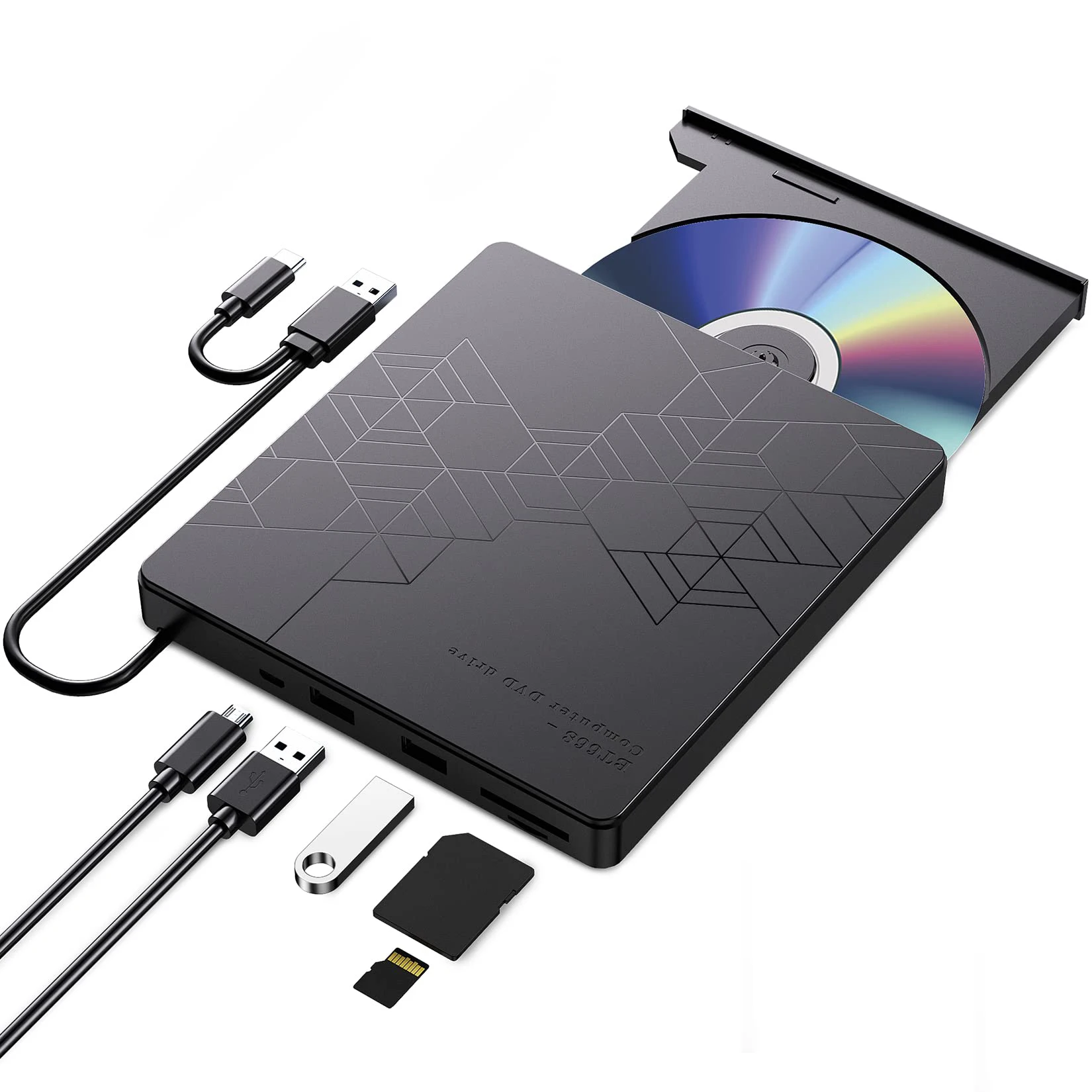 Dvd Externa com Porta Usb tipo c cd Rom Mais Adaptador rw Gravador de Dvd para Laptop pc Computador Unidade de Disco Óptico Usb 3.0 Unidade de