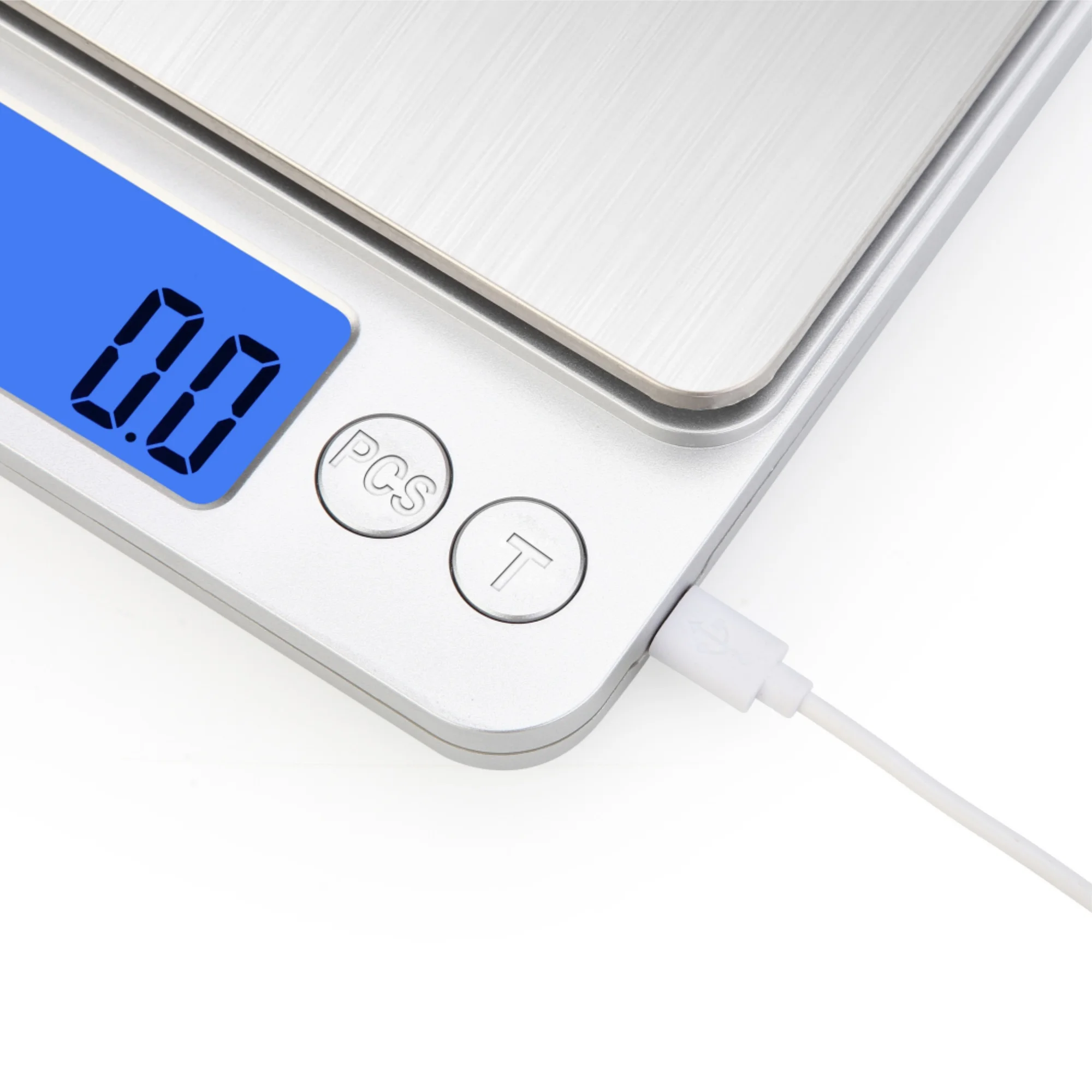 충전식 스테인레스 스틸 주방 저울, 10kg 더 큰 음식 균형, 계산, 쉬운 용기, 높은 유틸리티 비율, HD 백라이트 화면