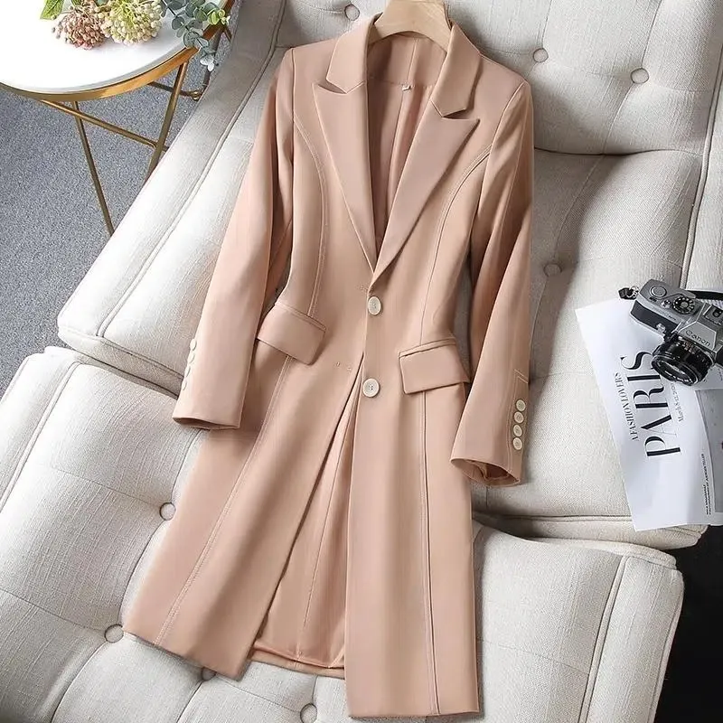 

2023 Fashion New Suit Jackets Autumn Warm Women Blazer Slim Female Coat Cuff Button Notched Collar Temperament Long Ladie Suits