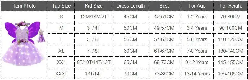 led fairy dress size 