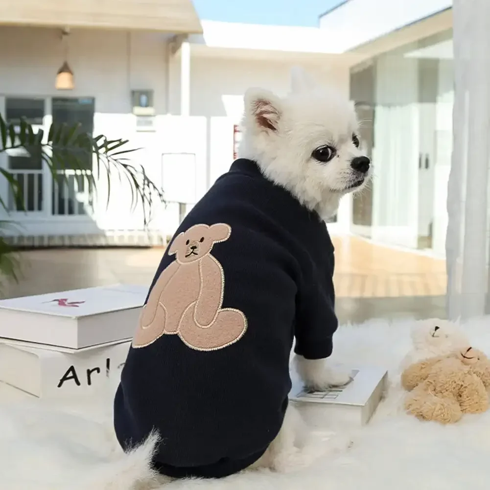 패션 곰 패턴 반려견 고양이 티셔츠, 순면 강아지 옷, 프렌치 불독 소형 중형견용, 부드러운 통기성 후드