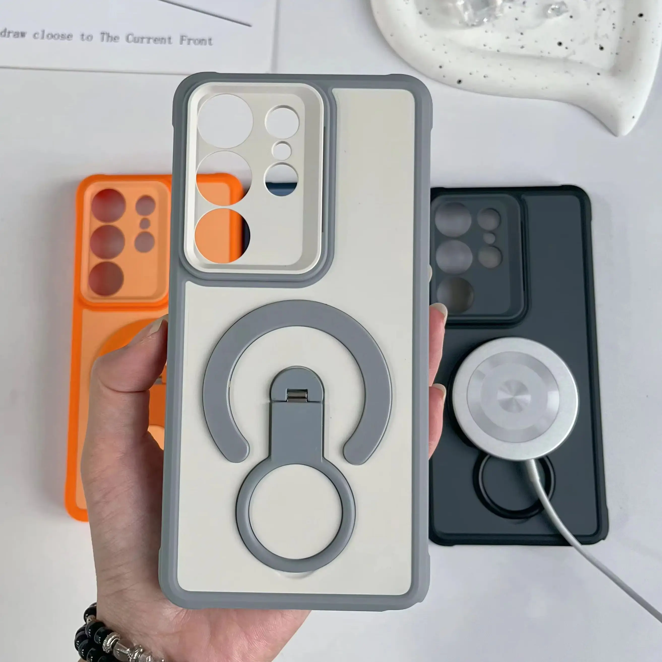 Shockproof Armor Matte Magnetic Case with Handheld Grip Stand Cover