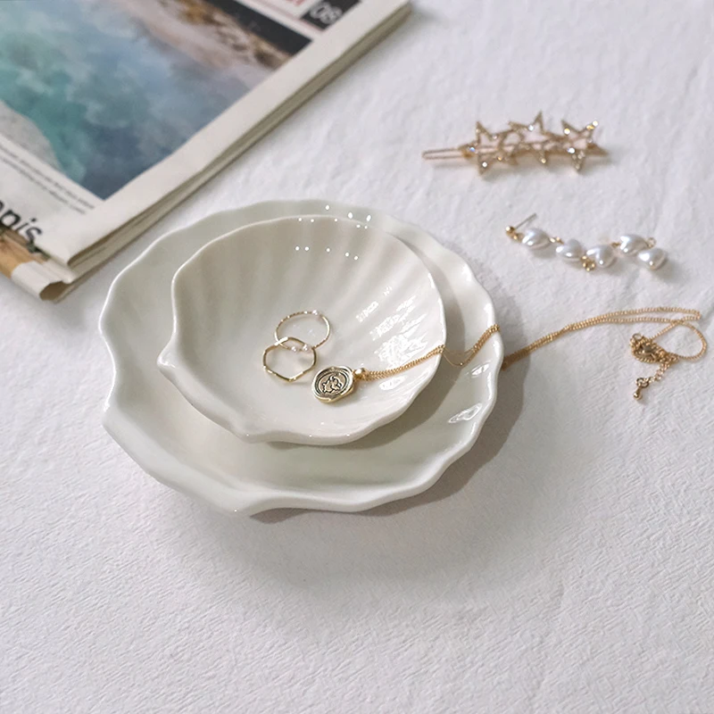 Jewelry Storage Tray Jewelry Storage Trays Shell Plate Pure White Ceramic Dishes Ring Earings Plate Home Decorative Tray Design