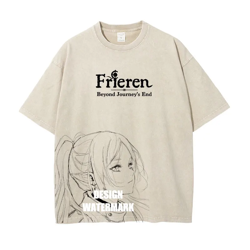 Vintage Washed Anime Graphic Cotton T-Shirt - Unisex Retro Streetwear Tee