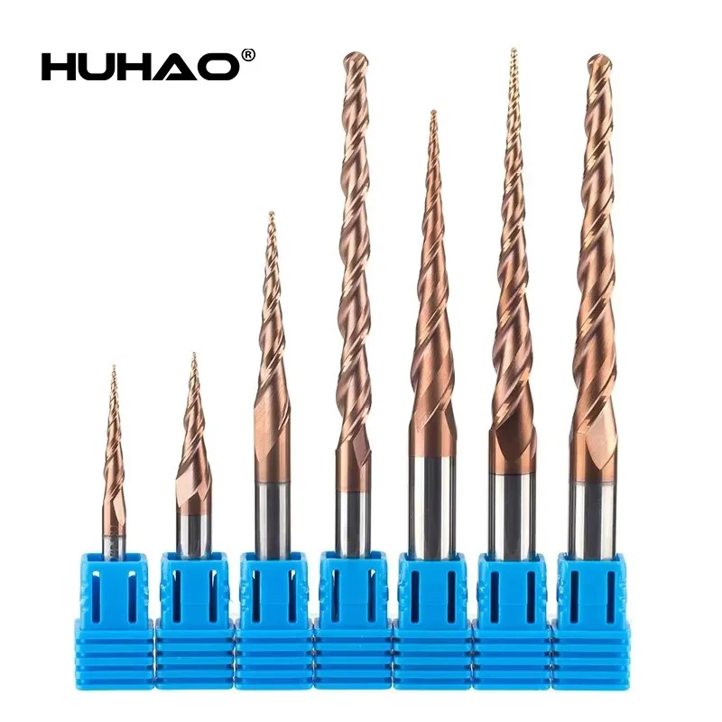 HUHAO Hartmetall-Kugelkopffräser, CNC-Kegel-Schaftfräser, 2 Nuten, HRC55, Fräser, Schaftfräser, Holz, Metall, Gravurwerkzeug