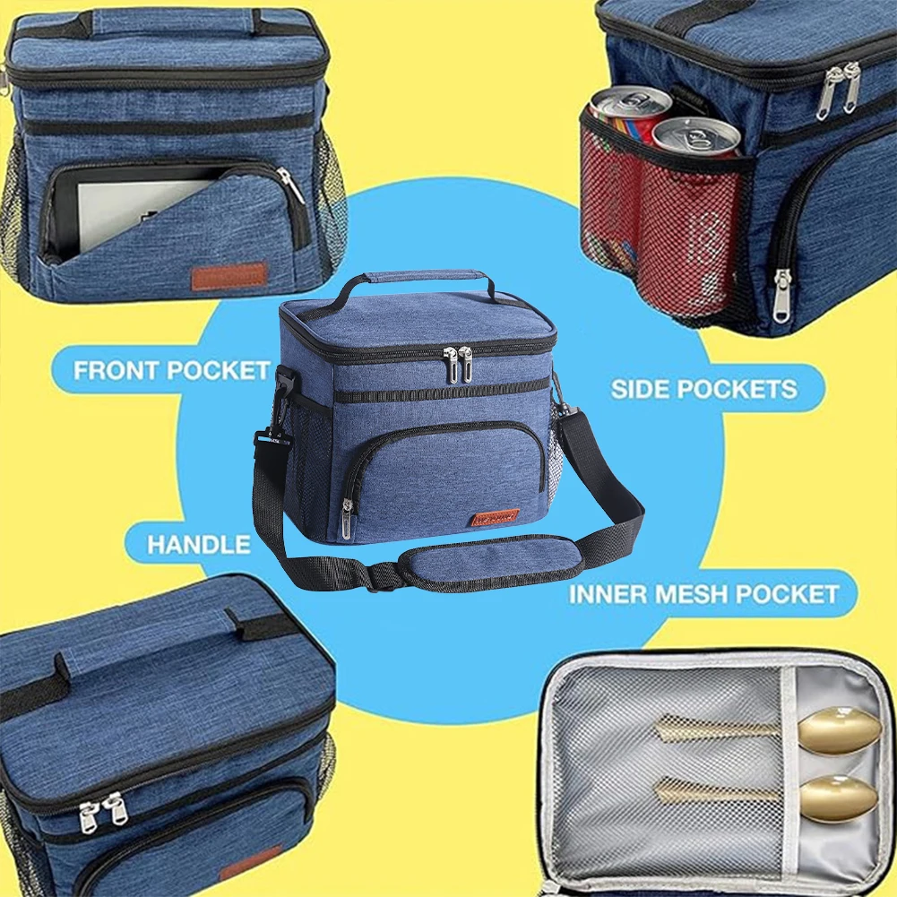 Portable Lunch Bag Food Thermal Box Multifunctional Large Capacity Travel Picnic Lunch Box with Shoulder Strap for Hiking