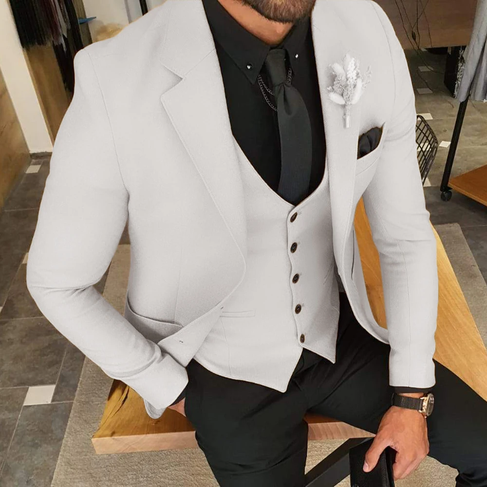 White 2 Piece Pant Coat Shawl Lapel Men Wedding Suits Pictures Custom Made Business Groom Wear Dress Suit For Male