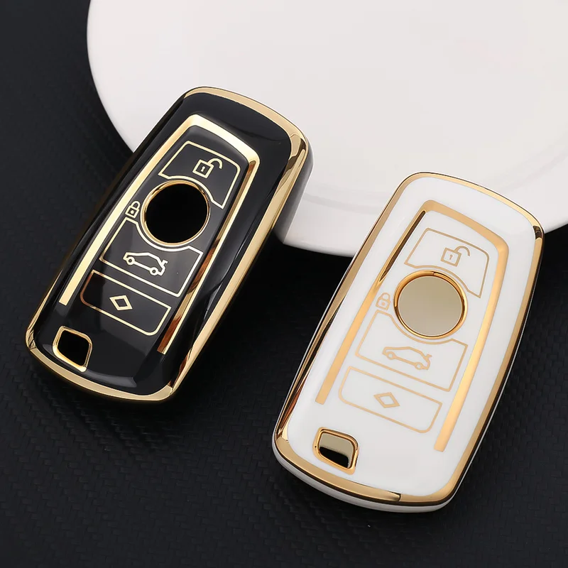 

Car Remote Key Case Holder Gold Frame Design Auto Car Keys Shell TPU 4 Button Keychain for BMW A Series B Series Accessories