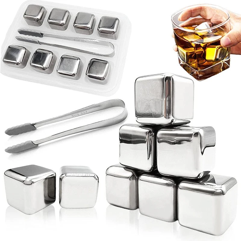 8Pcs Edelstahl Eiswürfel Reusable Metall Chilling Steine mit Eis Zange und  Gefrierschrank Lagerung Box für Whisky Wein bier Wodka|Eiskübel & Zangen| -  AliExpress