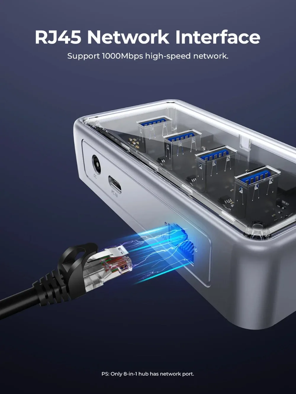 ORICO Metallic USB3.1 Hub 5Gbps High Speed Transmission 8 Ports Simultaneous Expansion Ports For All Macbook Mac Mini 4