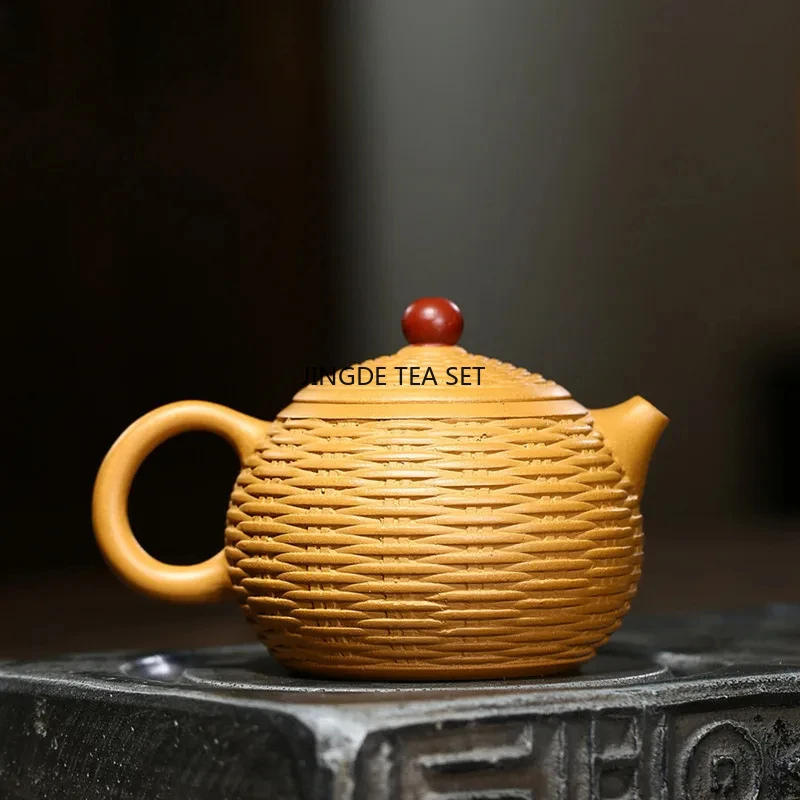 280ml Yixing purple clay teapot original ore gold section mud handmade bamboo woven Xishi teapot