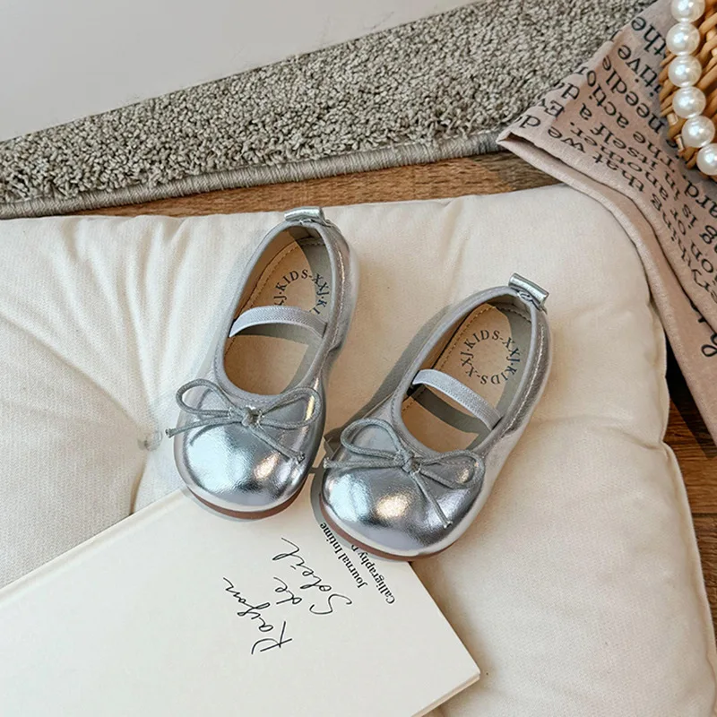 Girls Leather Shoes Soft Sole Bow Anti Slip