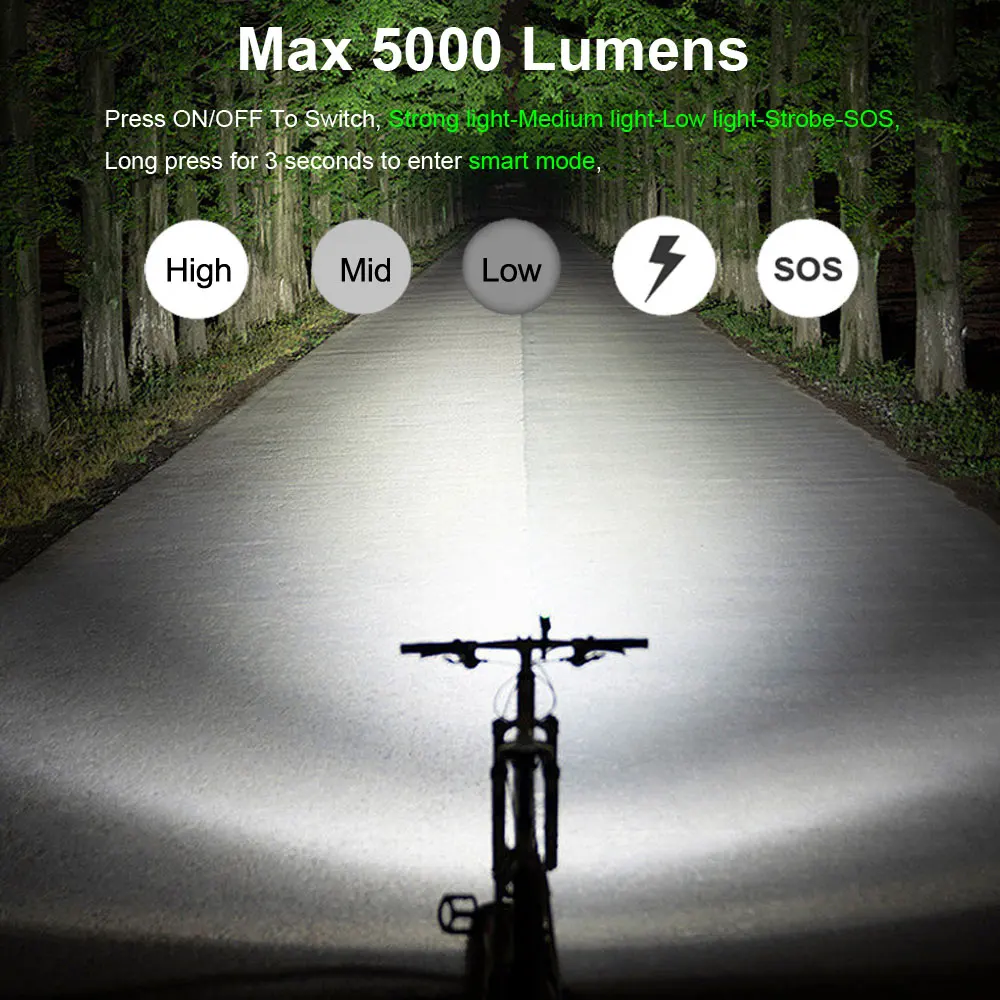 NEWBOLER luz delantera para bicicleta, 5000 lúmenes, 4800mAh, linterna impermeable, USB, accesorios para de Ciclismo de Carretera MTB| | - AliExpress