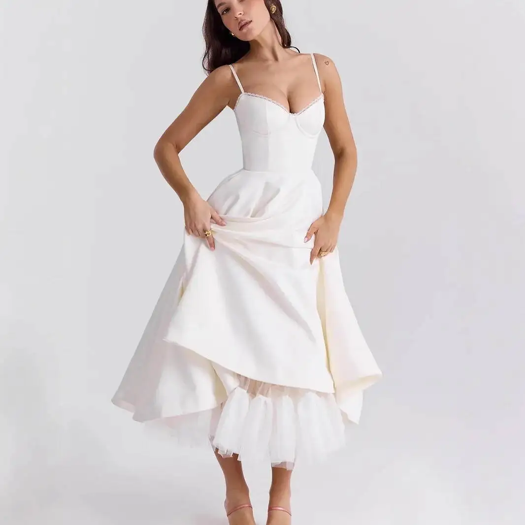 2026 Spring/summer High End Satin Strapless Heavy Industry French Waist Strap Sexy Hot Girl Medium Long Dress Women Elegant 4