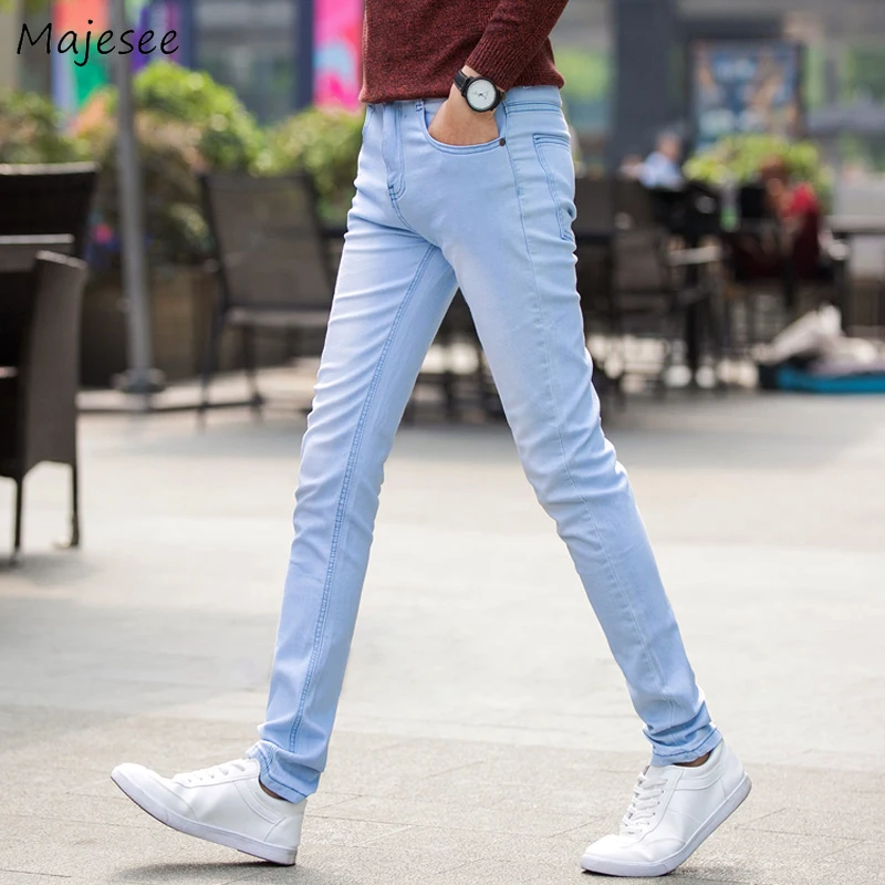 

Jeans Men Slim Teens Basic All-match Solid Fashion Ulzzang Popular Handsome High Street Hip Hop Ins Pencil Trouser Simply Casual