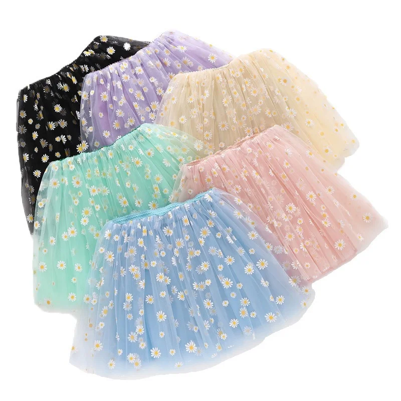 

2024 Summer New Fashion Toddler Girls Flower Tutu Skirts Fresh Color Casual Bottomst Cute Daisy School Girl Mesh Skirt 3-12T