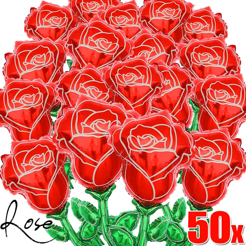 

Mini Red Rose Flowers Balloons Handheld Roses Shaped Flower Foil Balloon Valentine's Day Wedding Party Decor Supplies Wholesale