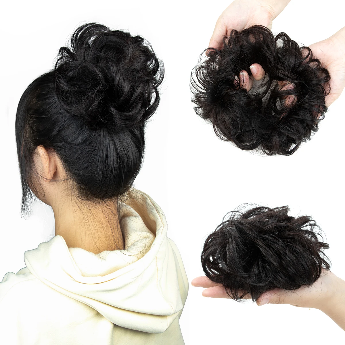 MRS HAIR New Arrival Curly Natural Human Hair Bun Chignon Updo Donut Real Hair Extensions Flexible Elastic Band Hair Piece 40g