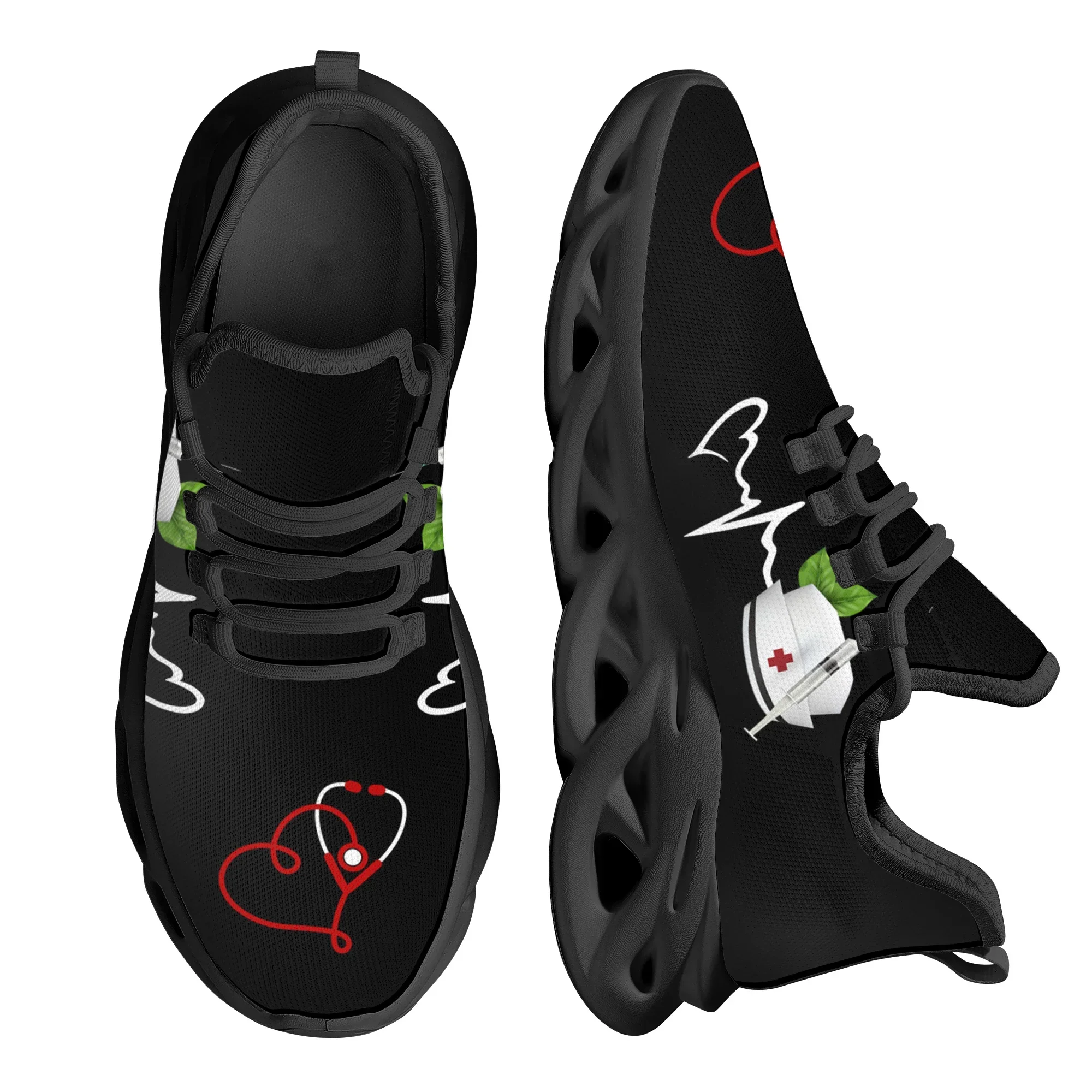 Hospital Nurse Cap Pattern Ladies Flat Shoes Medical Heartbeat Print Sneakers Fashion Winter Lightweight Lace Up Shoes
