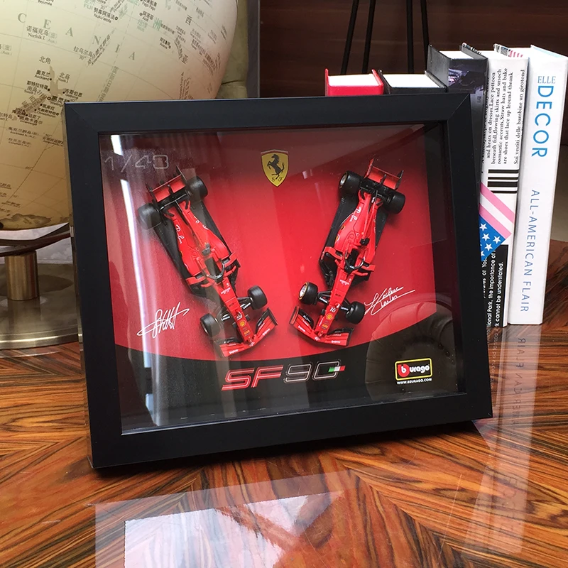 Bburago 1:43 2019 Ferrari SF90 F1 With frame Signed edition Formula One Racing Alloy Simulation Car Model Collect gifts toy B458 bburago 1 18 ferrari sf90 stradale assetto fiorano hardcover simulation alloy car model collect gifts toy