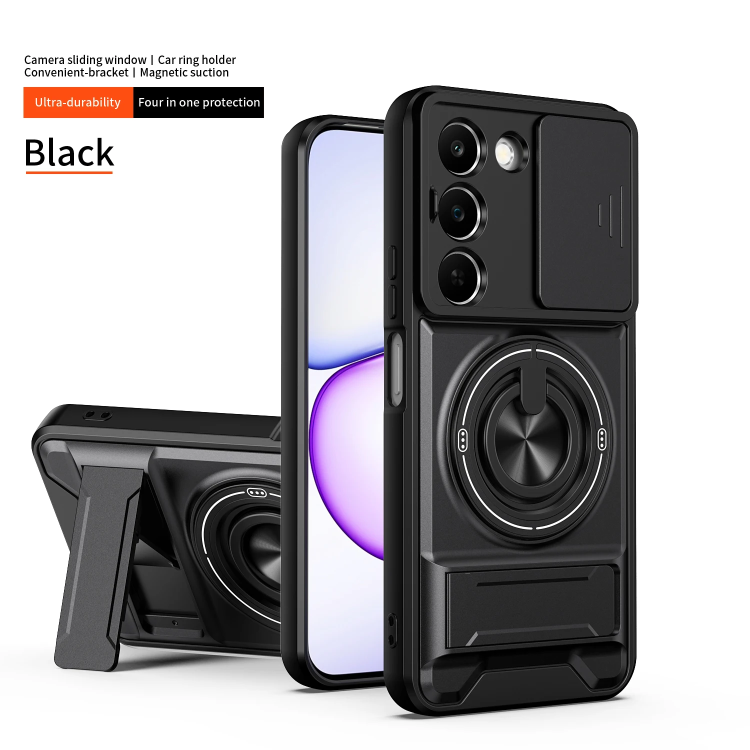 Enhanced Magnetic Military Armor Phone Case with Foldable Holder and Camera Protection