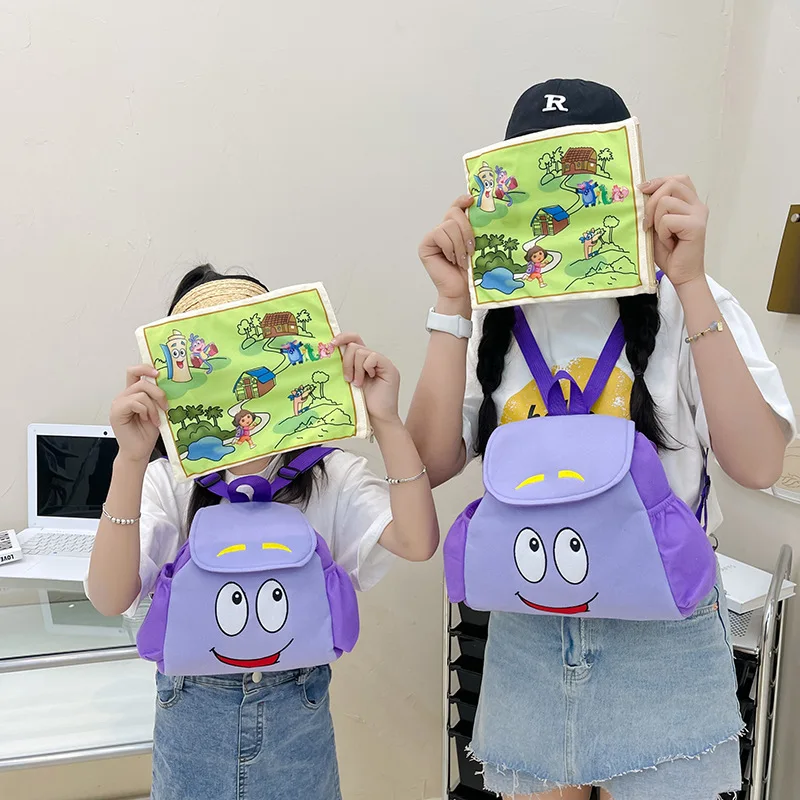 2023 New Girls Dora Explorer Backpack Fashion Canvas Cute Student Schoolbag  Cartoon Purple College Teen Bookbag with Map Mochila - AliExpress