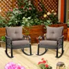 2 Piece Outdoor Wicker Rocking Chairs with Padded Cushions, Aluminum Furniture Rattan Porch Rocker Chairs with/Armrest 2