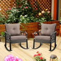 2 Piece Outdoor Wicker Rocking Chairs with Padded Cushions, Aluminum Furniture Rattan Porch Rocker Chairs with/Armrest 2