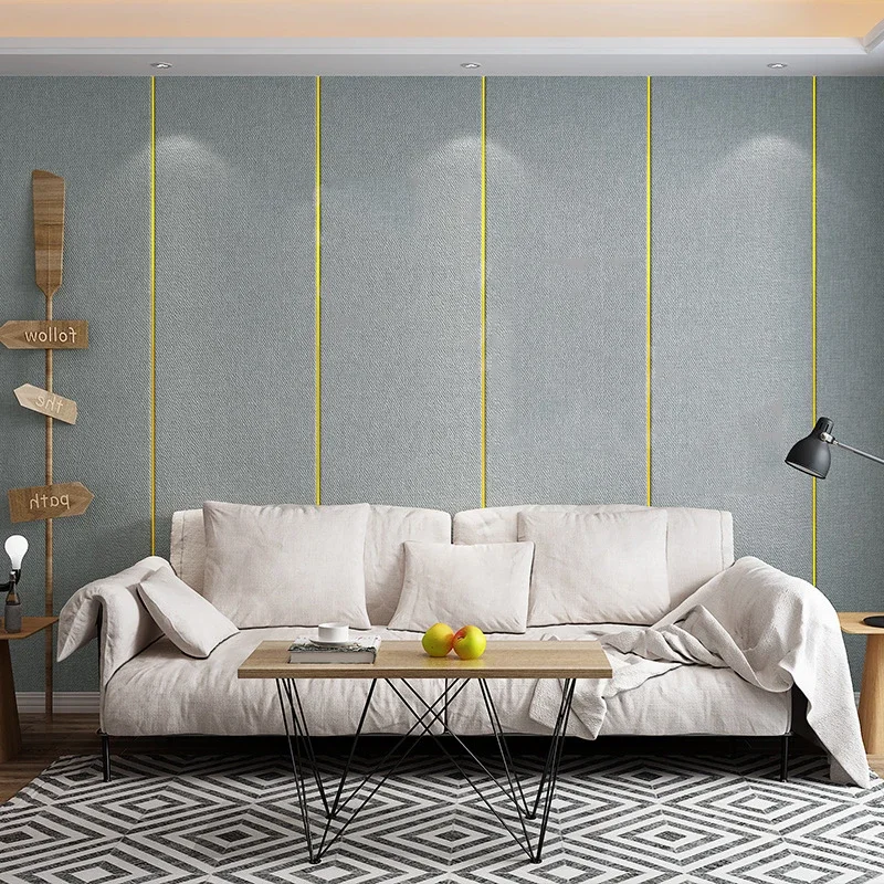 thumbnail image 1 of Tela de pared de lino autoadhesiva, bolsa suave, papel tapiz anticolisión, clic de pared, Color sólido de alta calidad, decoración del hogar, pegatina de pared, 1 of 5