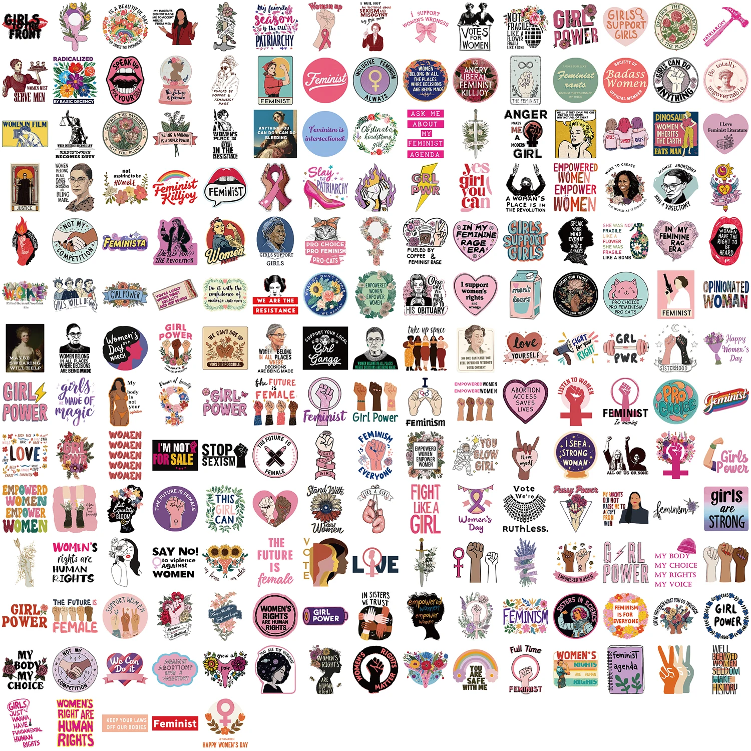 Pink Feminism Inspirational Quotes Stickers Set - 200PCS