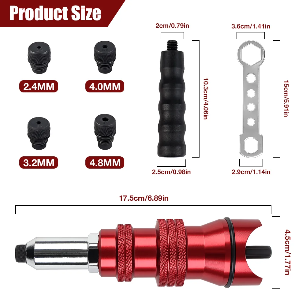 Industrial Grade Electric Rivet Gun Adapter 2.4mm-4.8mm Home Rivet Gun, Cordless Riveting Tool Inserts Rivets For Quick Riveting